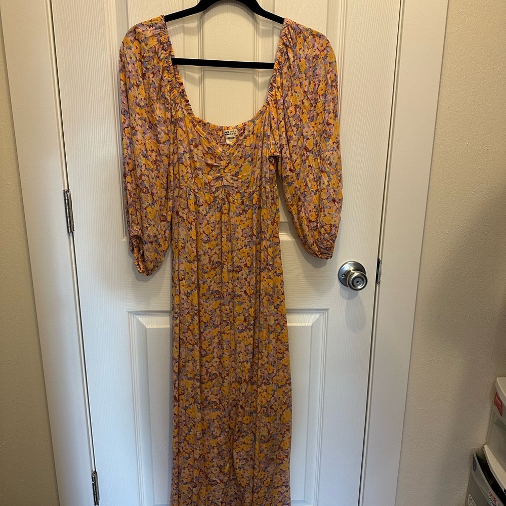 Billabong Orange Sundress with 3/4 Sleeves and Scoop Neck